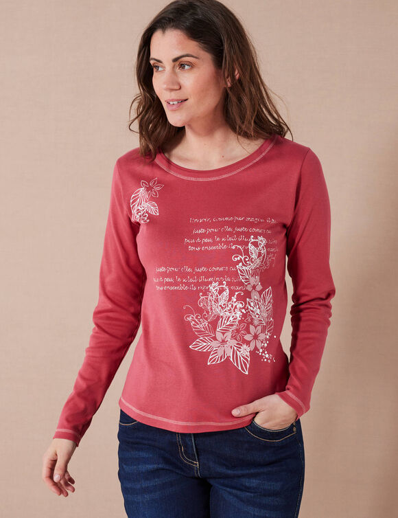 T shirt manches longues imprimé fleuri (cerise) T shirt manches longues imprimé fleuri (cerise)